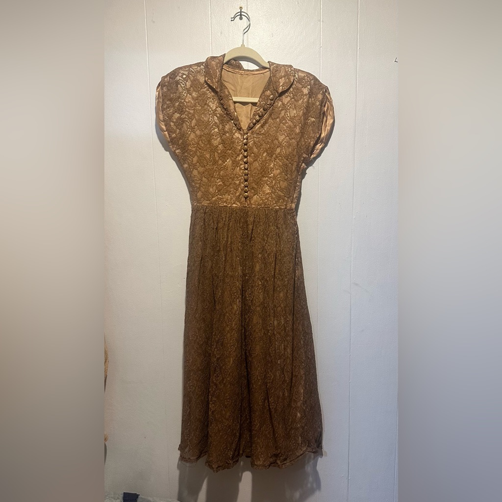 Vintage Elegant Brown Lace Dress Size Xxs